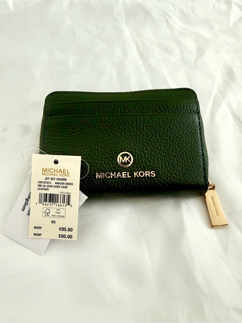 Michael Kors Green Pebbled Leather Zip Card Case - Picture 3 of 5